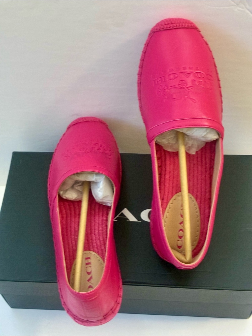 Coach Charlie Pink Leather Logo Espadrille Slip-On Flats Shoes Size 8 NIB